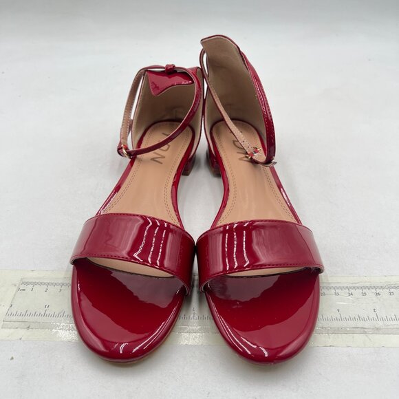 YDN Dark Red Block Low Heel Sandals Open Toe Ankle Strap Patent Comfortable Shoe - Picture 3 of 8